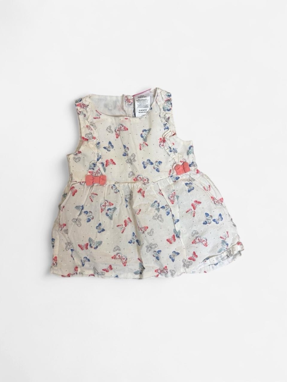 Sleeveless Butterfly Print Dress with Coral Bows